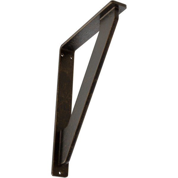 Ekena Millwork Traditional Wrought Iron Bracket, (Single center brace), Antiqued Brass 1 1/2"W x 5 1/2"D x 8"H BKTM01X05X08STRABS - main